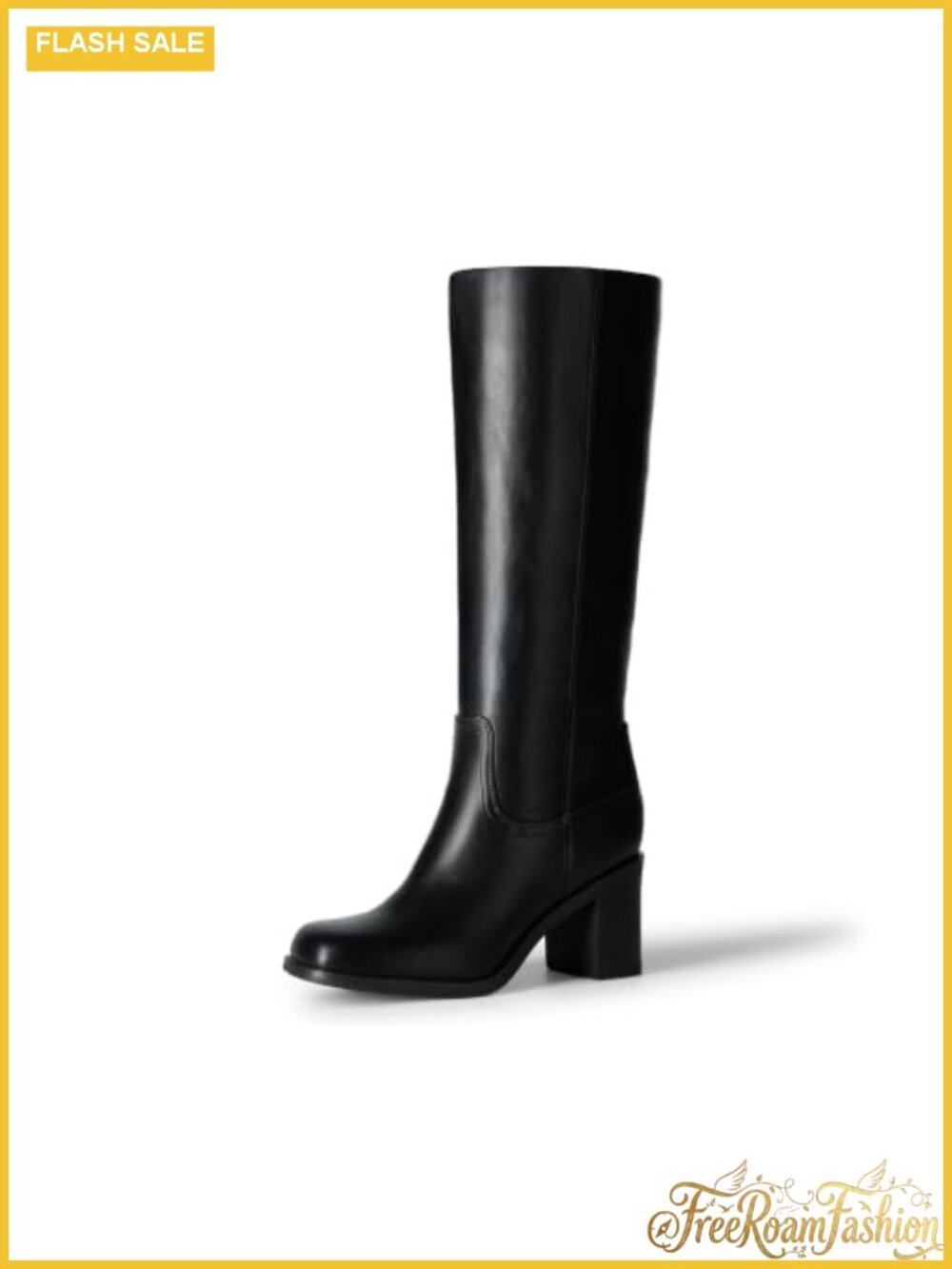 Women's Faux Leather Knee High Boots Square Toe Chunky Block Heel